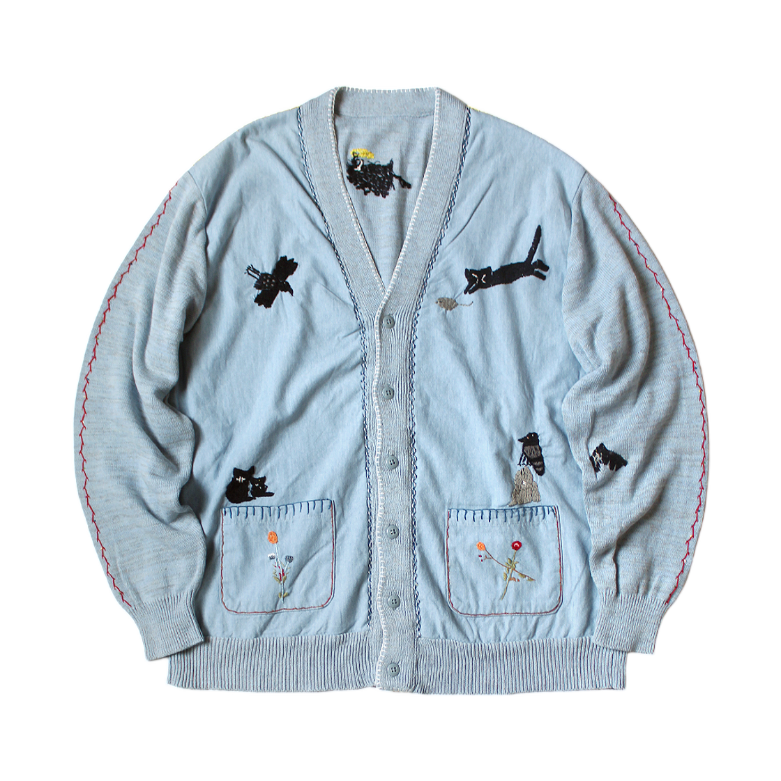 캐피탈 니트 앤 샴브레이 가디건 크로우 앤 캣 자수 색소폰