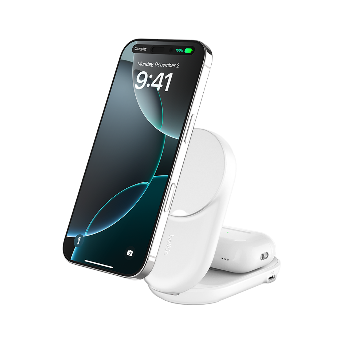 WIZ039krWH Belkin 2-in-1 Qi2 25W Magnetic Wireless Charger WIZ039kr White