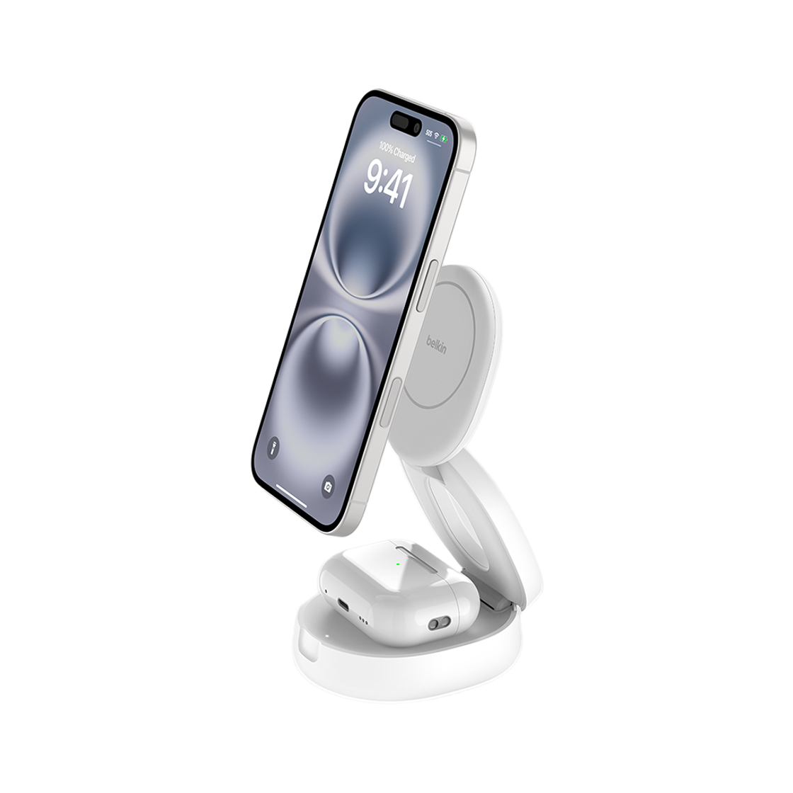 WIZ035krWH Belkin 2-in-1 Qi2 15W Convertible Magnetic Wireless Charging Stand WIZ035kr White