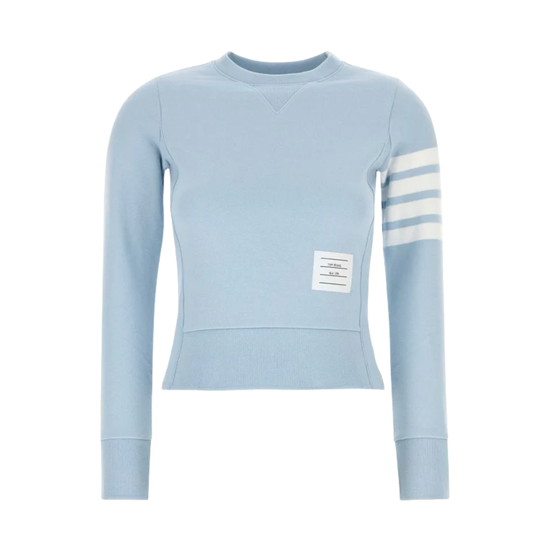 FJT002A-00535-480 (W) Thom Browne Loopback Jersey Knit Engineered 4-Bar Stripe Crewneck Pullover Light Blue