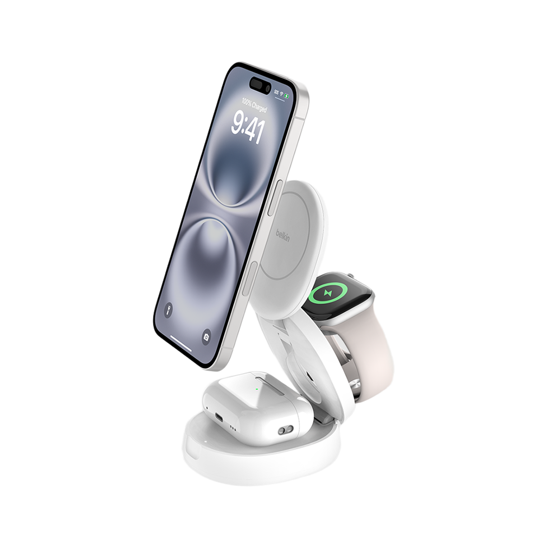 WIZ034krWH Belkin 3-in-1 Qi2 15W Convertible Magnetic Wireless Charging Stand WIZ034kr White