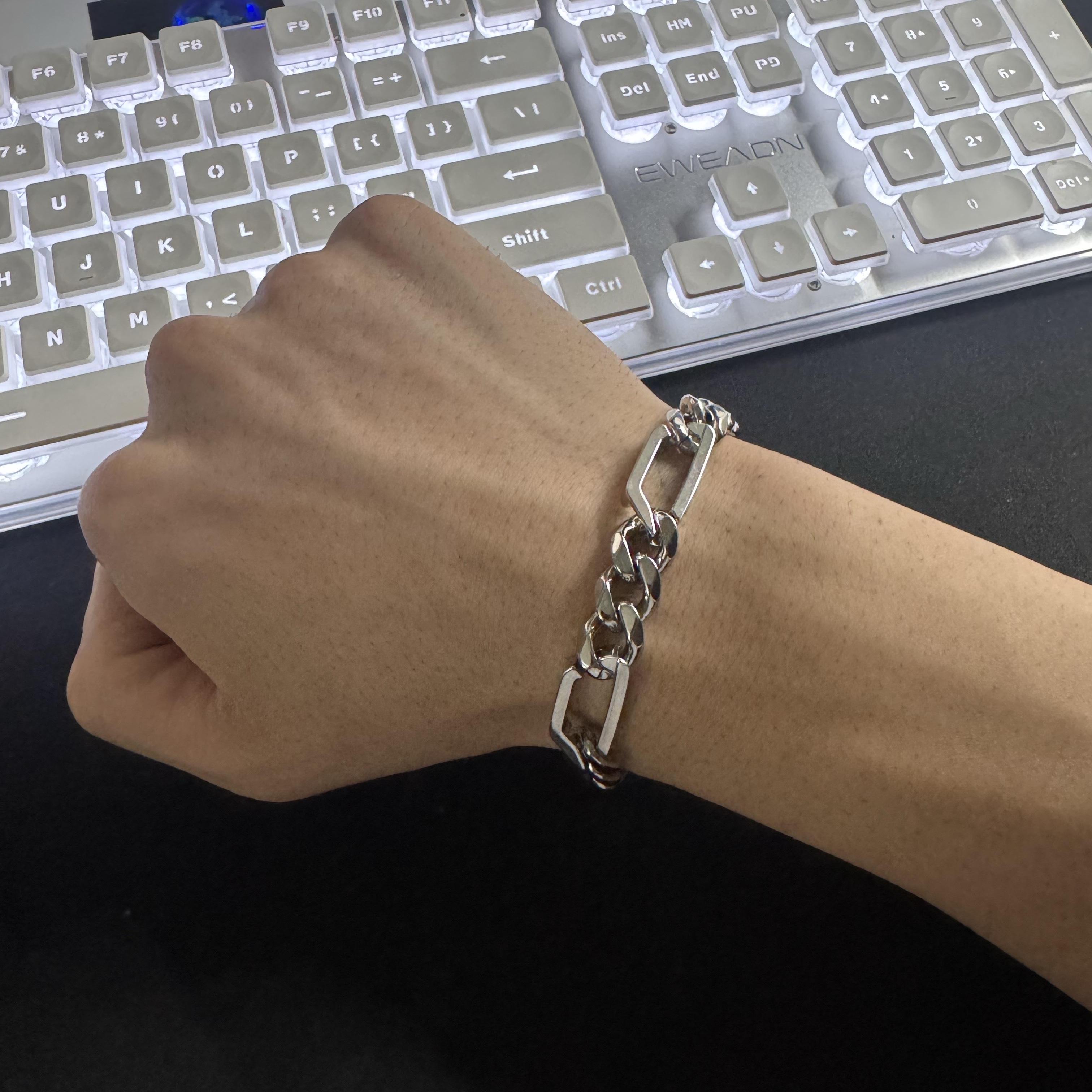 Diesel Dx1351 Stainless Steel Chain Bracelet Silver 착용 스타일 - 1