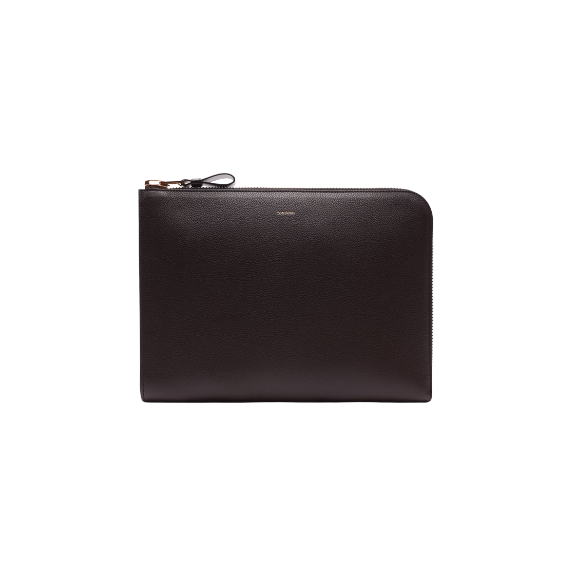 H0355-LCL213G-3BN18 Tom Ford Grain Leather Buckley Zip Portfolio Chocolate Black