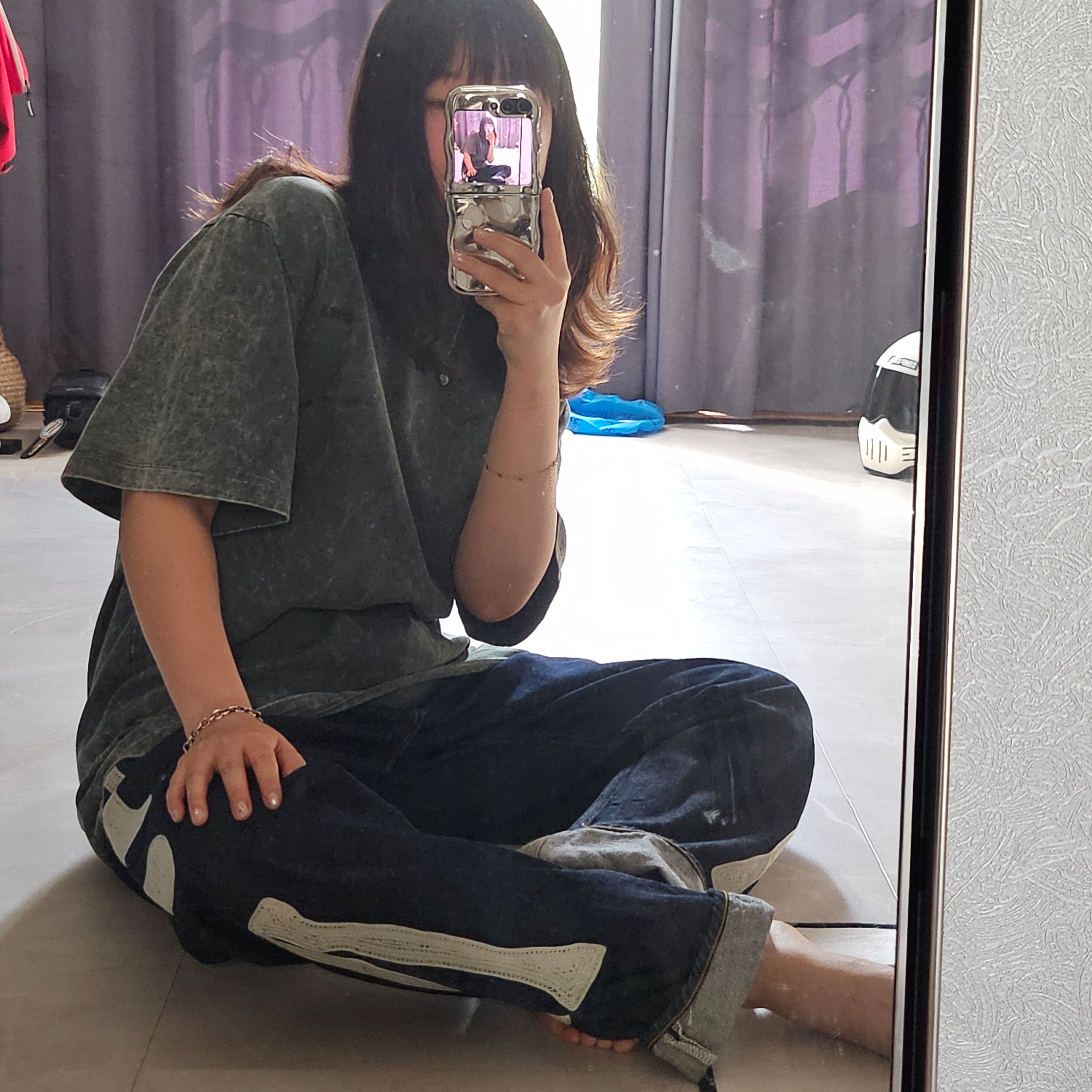 Juun.J Cotton Dyed Short Sleeve T-Shirt Grey - 23FW, Kapital 12.5 oz. Denim Mexican Tuxedo 5P Okagilly Pants Indigo 착용 스타일 - 1