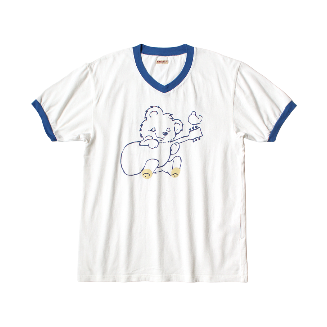 K2502SC017 Kapital 20 Jersey V-Neck Ringer T-Shirt Little Bear & Harmony Pt Blue