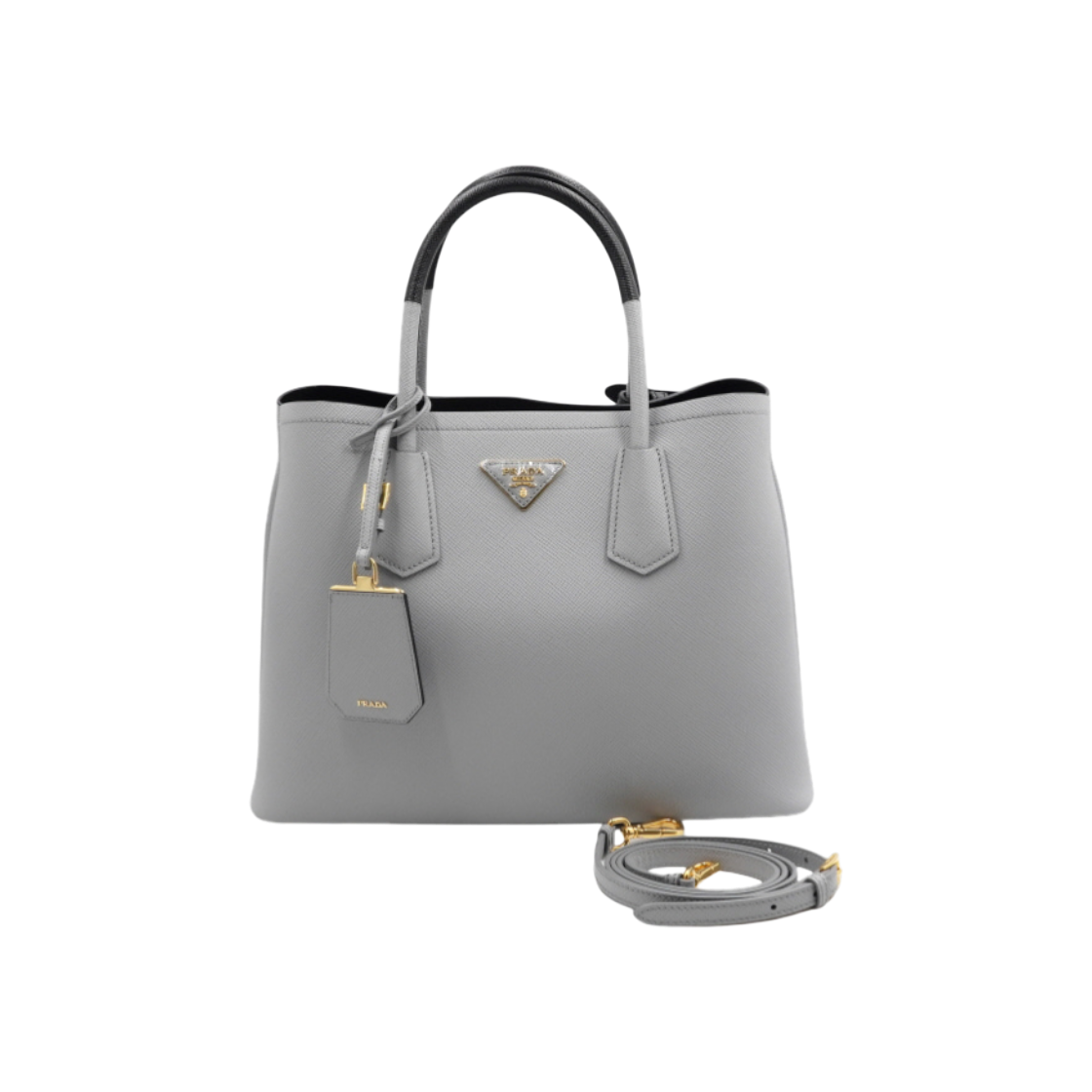 ITHT3RHHMM2R Prada Gold Logo Saffiano Double Medium Tote & Shoulder Bag