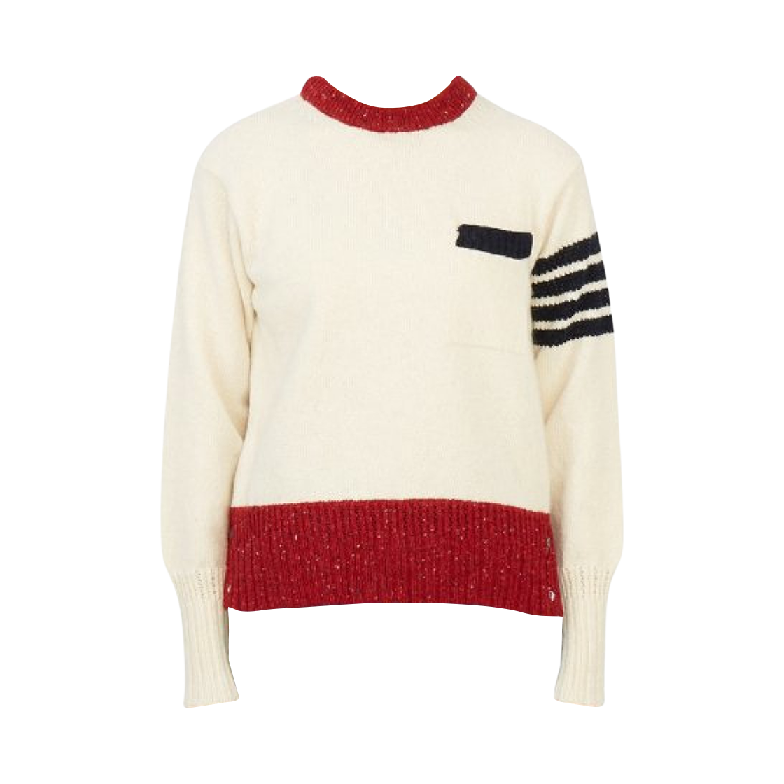 FKA344A-Y1502-100 (W) Thom Browne Jersey Stitch Pullover 4-Bar Knit in Mohair Tweed White