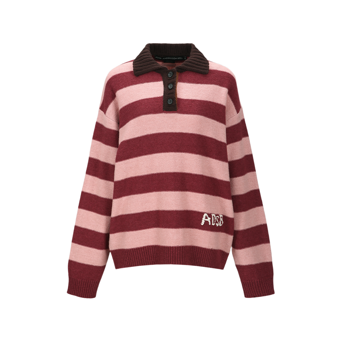 atb1399w(PINK/RED WINE) ADSB Andersson Bell Loose-Fit Stripe Collar Sweater Pink Red Wine