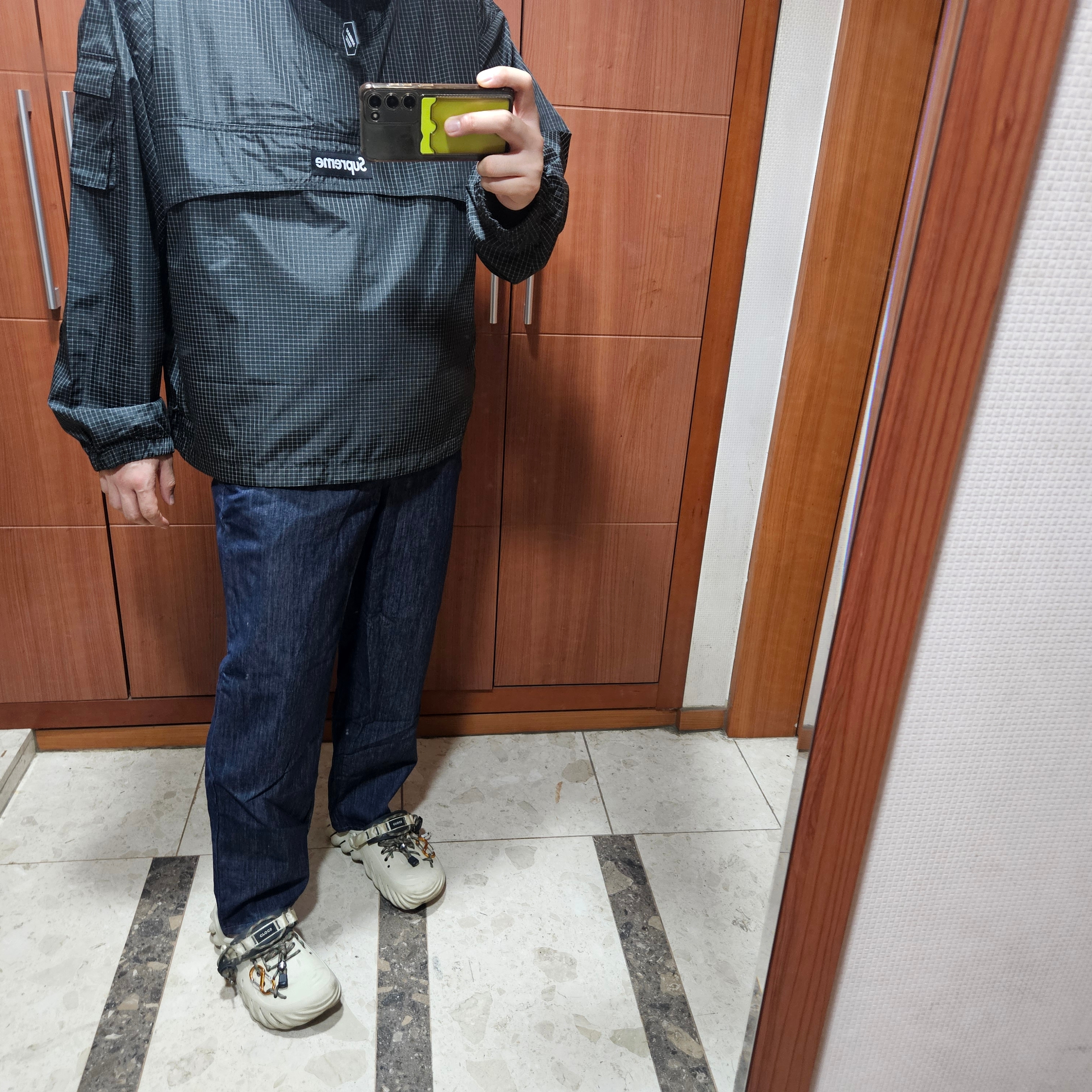 Supreme Reflective Ripstop Anorak Black - 25SS 착용 스타일 - 2