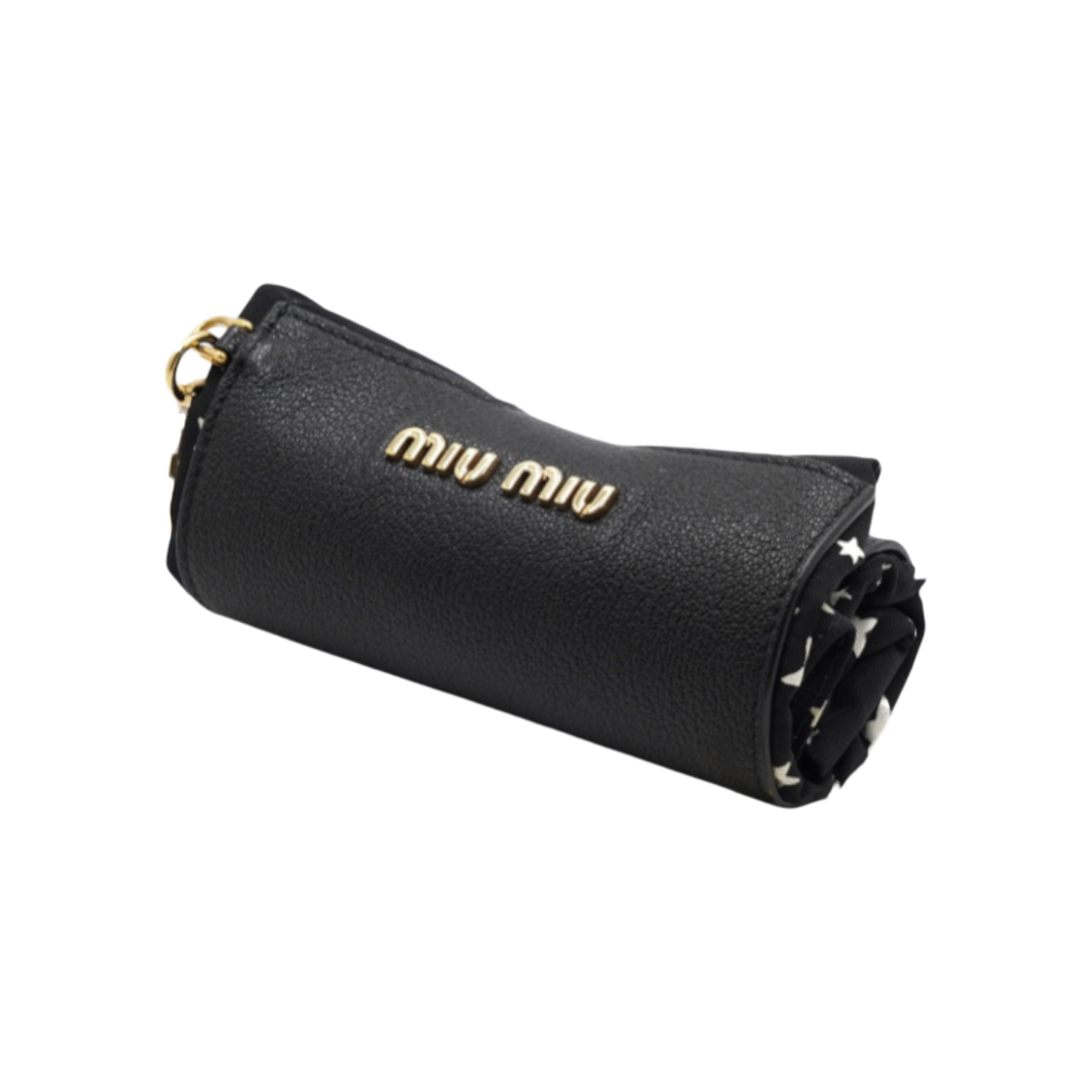 ITCS7LEL7VKO Miu Miu 5TT092 NERO Gold Logo Print Keyring Shopper Bag AA53537