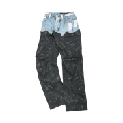 ADSB Andersson Bell Faux-Denim & Scratch Leather Printed Cargo Pants Denim Black