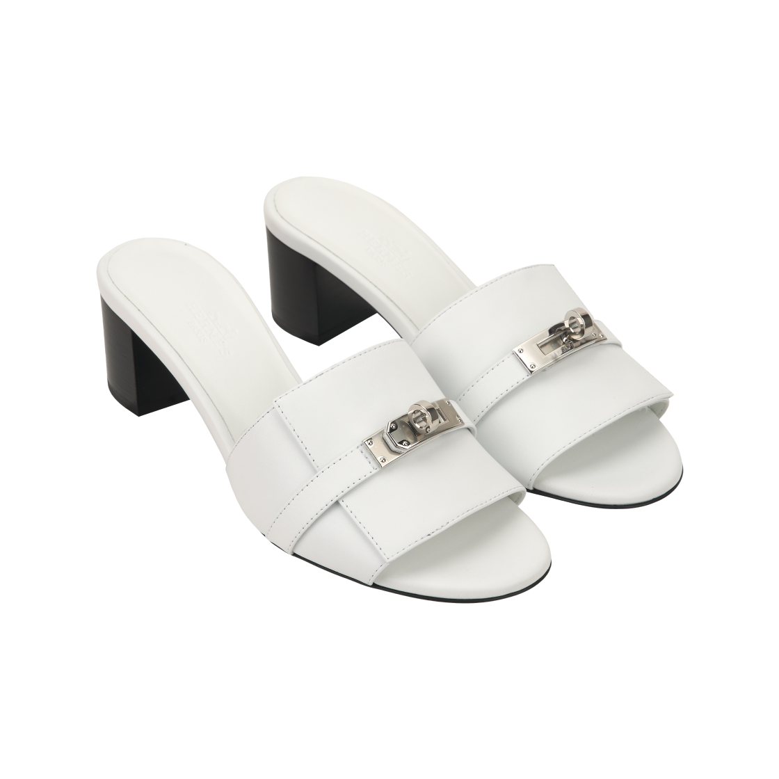 (W) 에르메스 지지 50 샌들 카프스킨 & 팔라듐 하드웨어 블랑((W) Hermes Gigi 50 Sandal Calfskin & Palladium Blanc) - 4