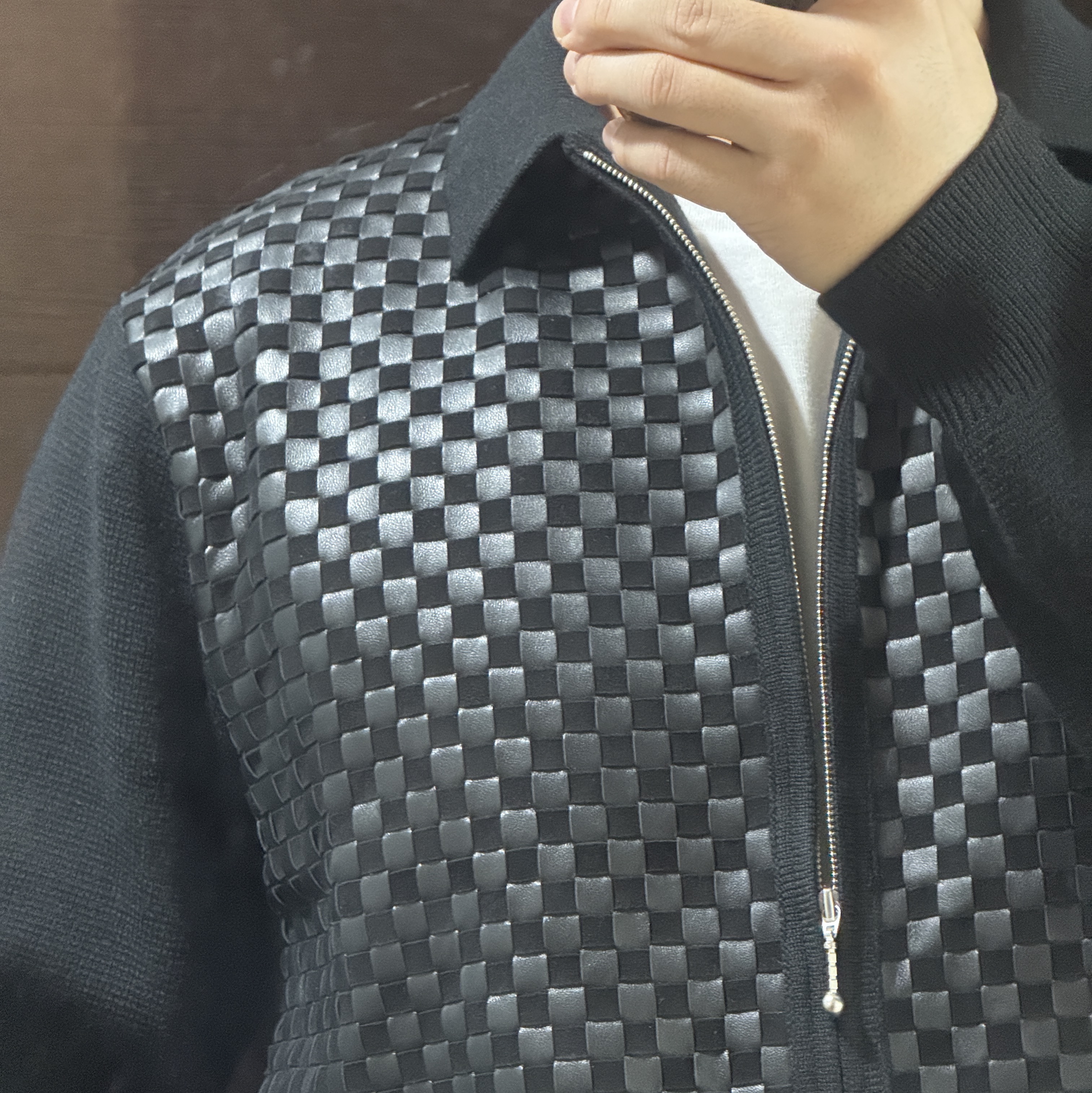 Supreme Woven Leather Zip Up Cardigan Black - 24FW 착용 스타일 - 1