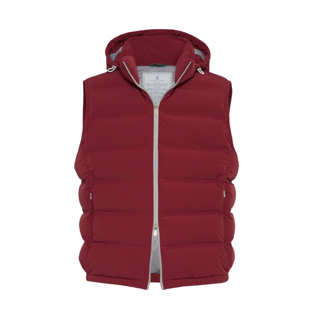 MM4911995-CDK58 Brunello Cucinelli Bonded Taffeta Down Vest with Heat-Bonded Seams and Detachable Hood Red