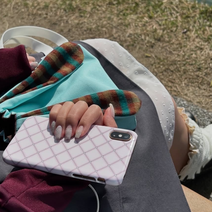 Isummerly Bunny Bag Mint Check, Isummerly Bunny Bag Gray Stripe 착용 스타일 - 2