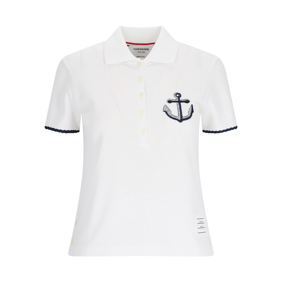(W) 톰브라운 앵커 로고 자수 폴로 티셔츠 화이트((W) Thom Browne Anchor Logo Embroidery Polo T-Shirt White)