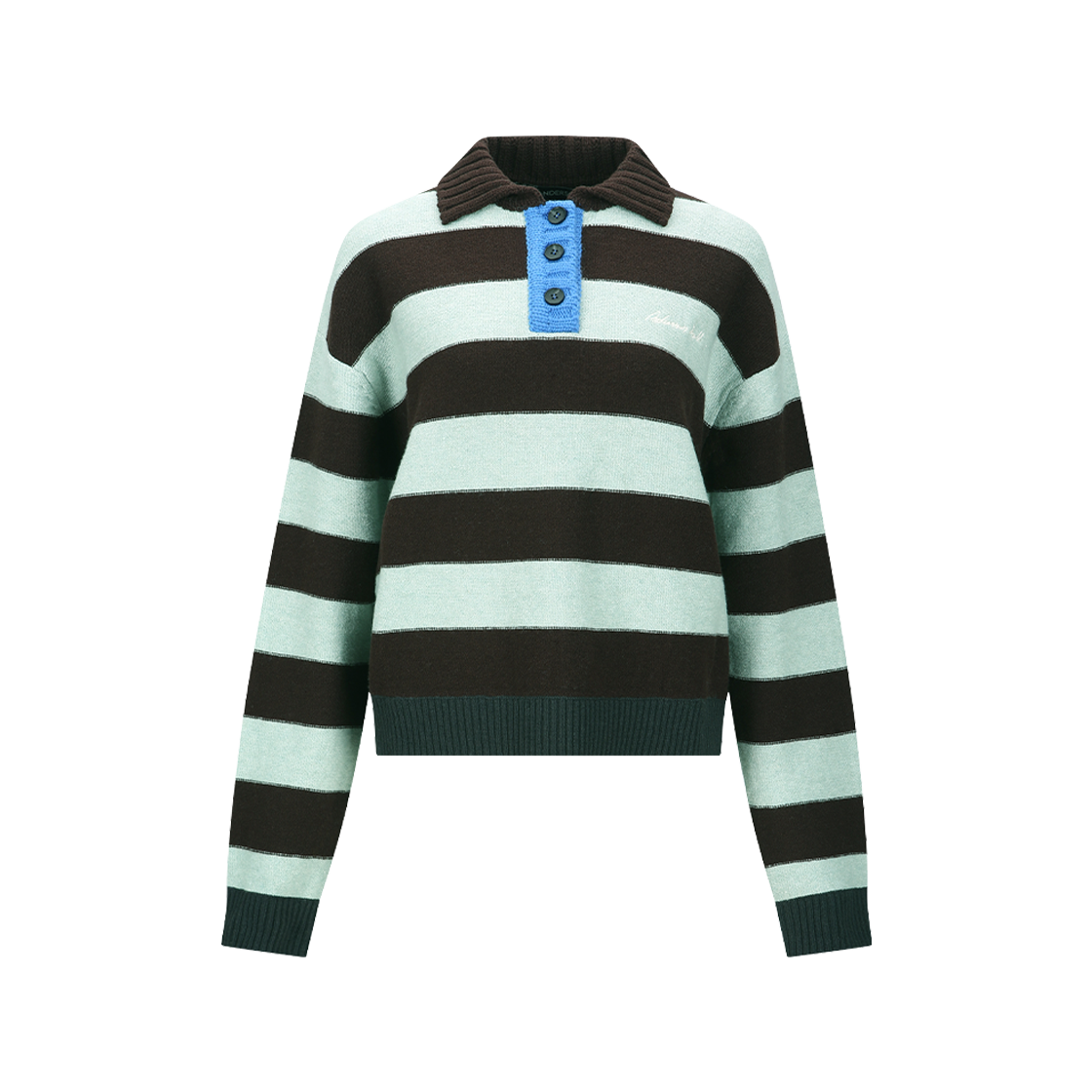 atb1385w(BROWN/JADE) ADSB Andersson Bell Bold Stripe Collar Sweater Brown Jade