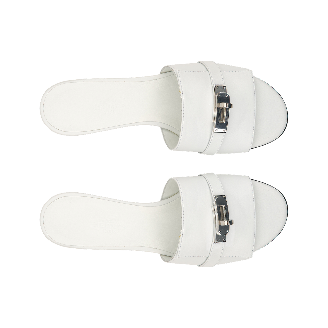 (W) 에르메스 지지 50 샌들 카프스킨 & 팔라듐 하드웨어 블랑((W) Hermes Gigi 50 Sandal Calfskin & Palladium Blanc) - 5