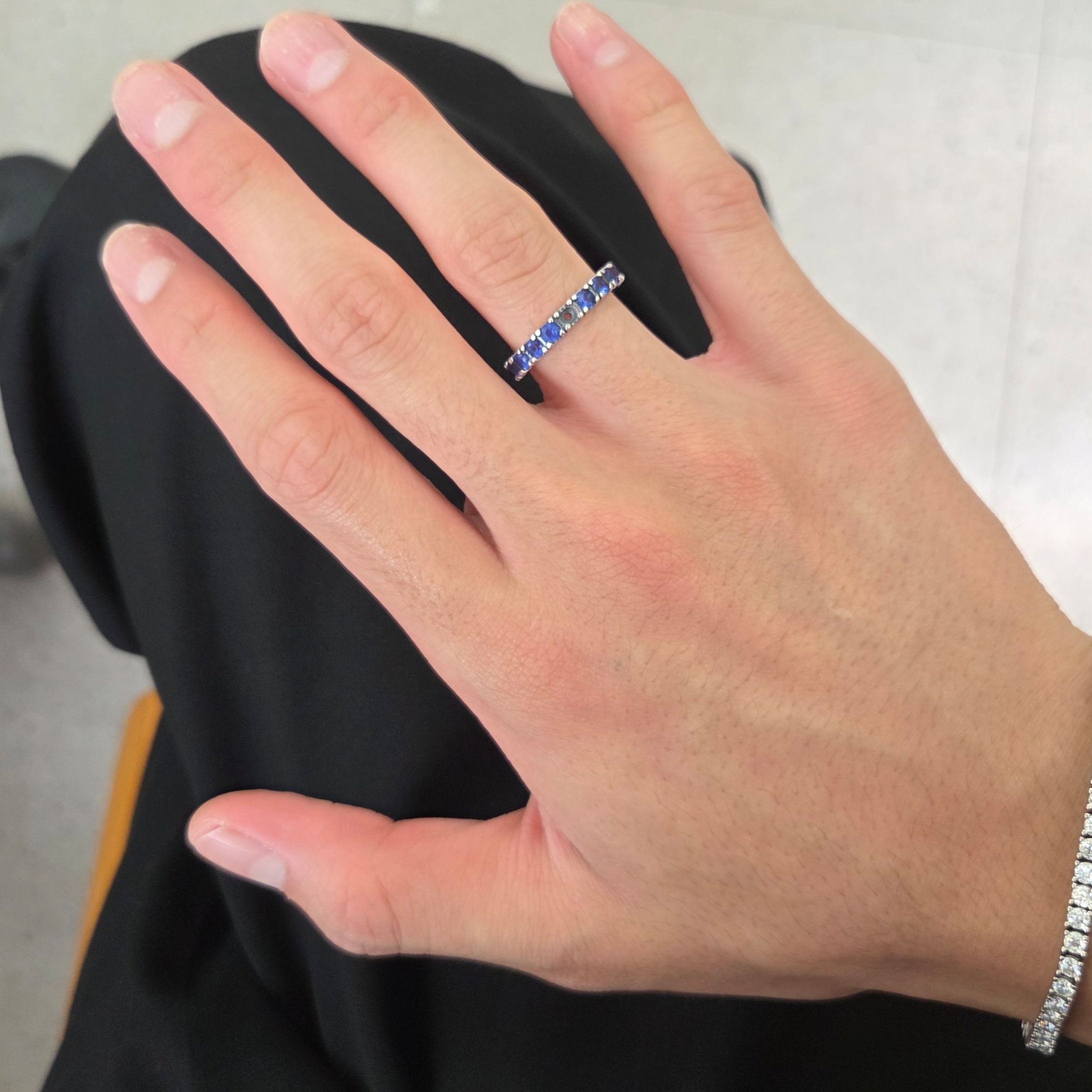 (W) Pandora Sparkling Row Eternity Ring Sterling Silver Blue 착용 스타일