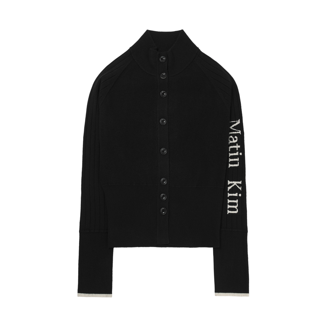 (W) 마뗑킴 하이 넥 슬리브 로고 니트 가디건 블랙((W) Matin Kim High Neck Sleeve Logo Knit Cardigan Black)