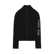 (W) Matin Kim High Neck Sleeve Logo Knit Cardigan Black
