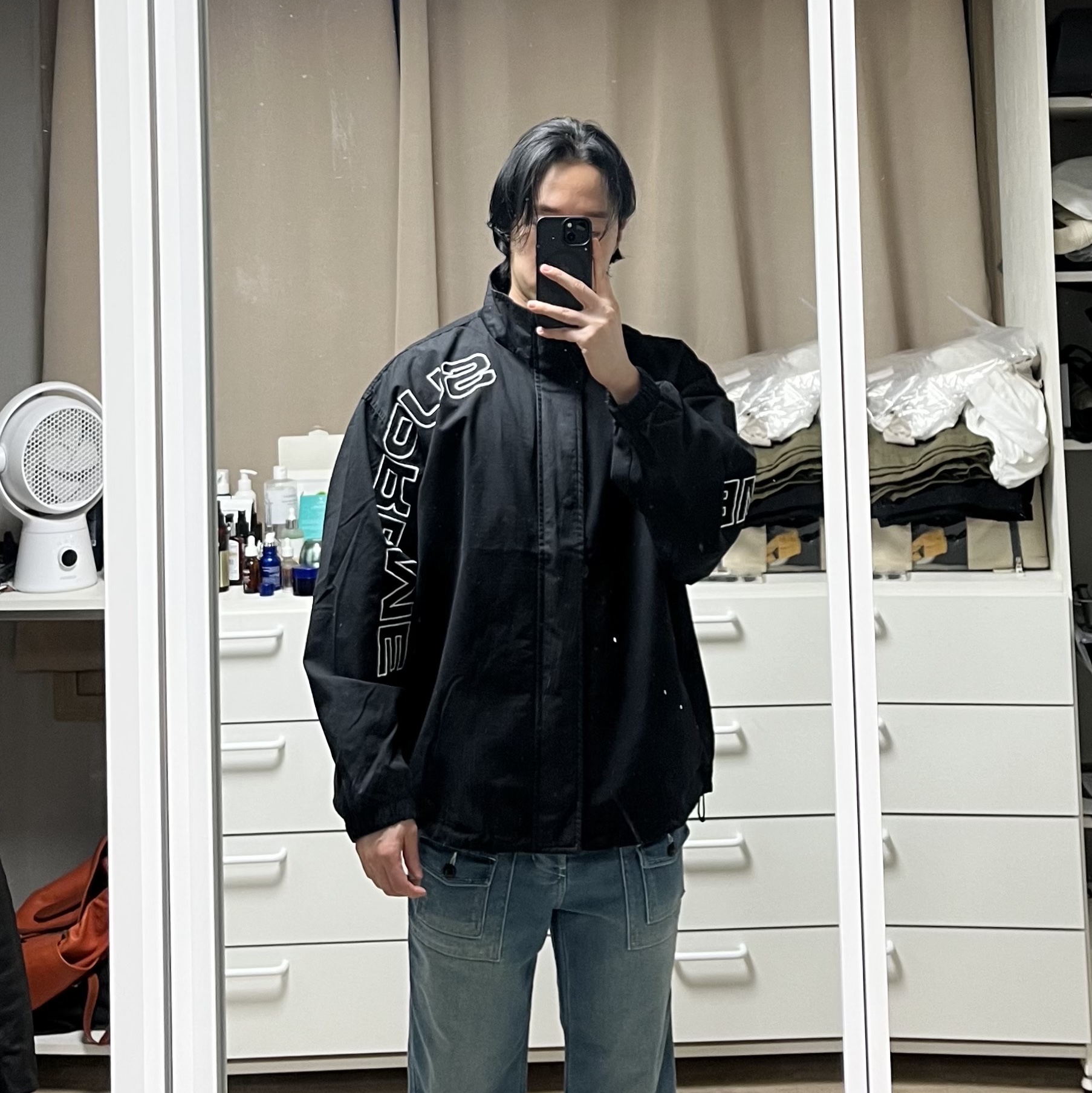 Supreme Spellout Embroidered Ripstop Track Jacket Black - 25FW 착용 스타일 - 1