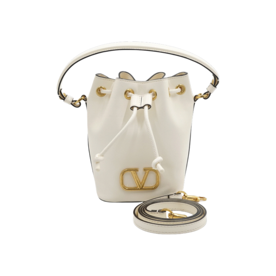 발렌티노 4W2P0Z44VNL화이트 레더 V 로고 미니 버킷 토트백 겸 숄더백 aa53389(VALENTINO White Leather V Logo Mini Bucket Tote and Shoulder Bag)