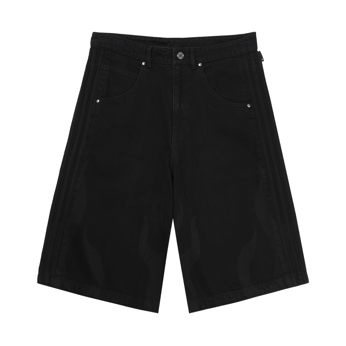 아디다스 플레임 데님 쇼츠 미디움 블랙 - KR 사이즈(Adidas Flames Denim Shorts Medium Black - KR Sizing)