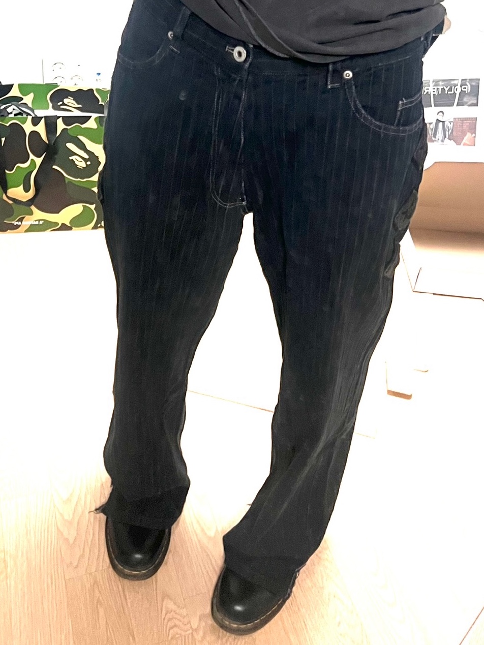 Polyteru HANK Striped Straight Denim Blue Charcoal 착용 스타일 - 2