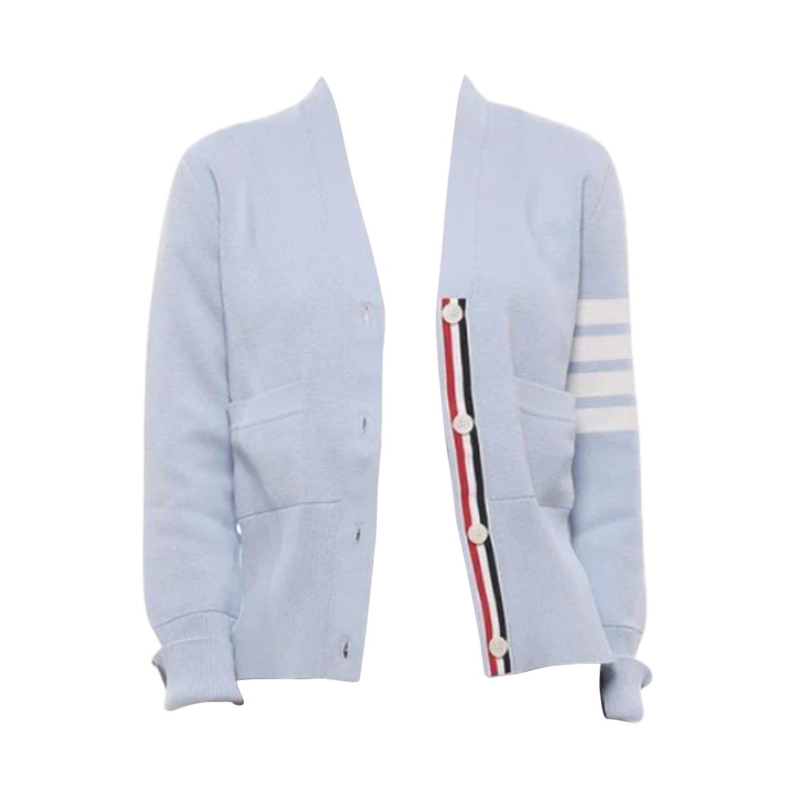 (W) 톰브라운 코튼 크레이프 밀라노 스티치 사선 가디건 라이트 블루((W) Thom Browne Cotton Crepe Milano Stitch 4-Bar Cardigan Light Blue)