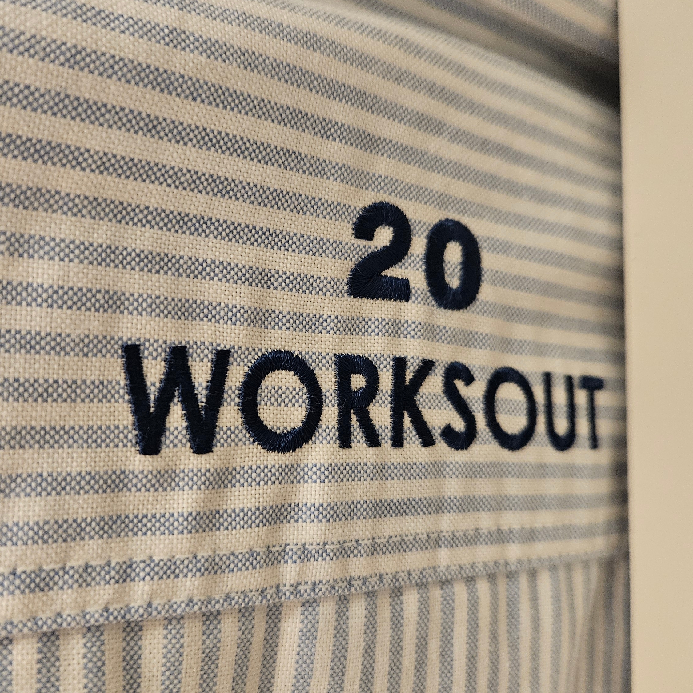 IAB Studio Worksout 20th Anniversary Work Shirt Blue Stripe 착용 스타일