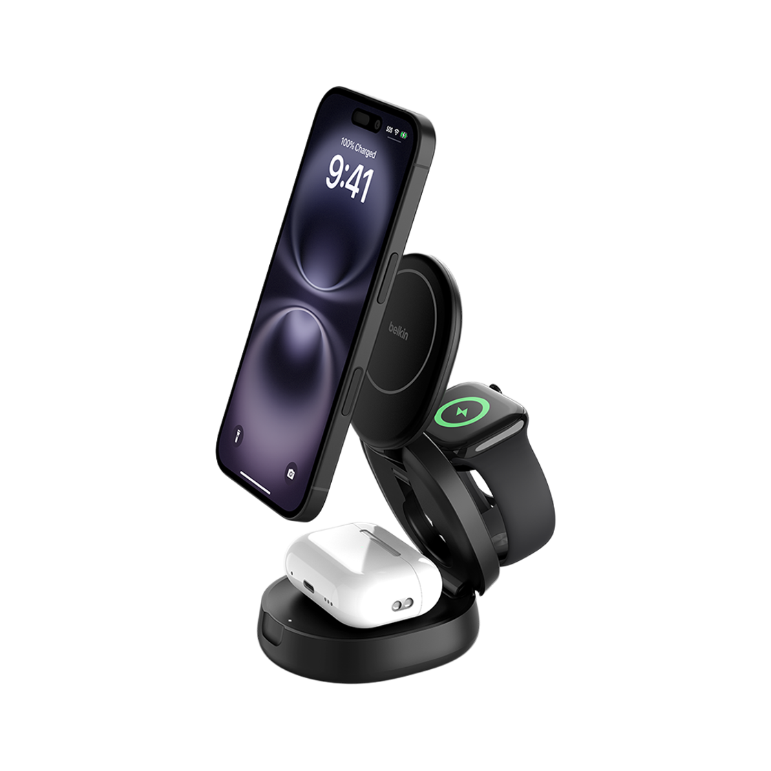 WIZ034krBK Belkin 3-in-1 Qi2 15W Convertible Magnetic Wireless Charging Stand WIZ034kr Black