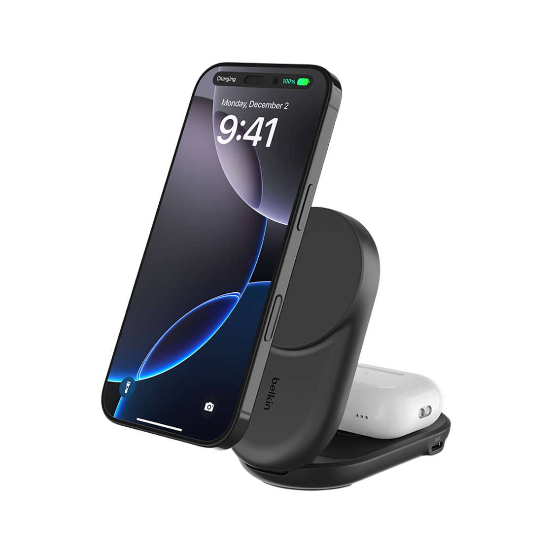 WIZ039krBK Belkin 2-in-1 Qi2 25W Magnetic Wireless Charger WIZ039kr Black