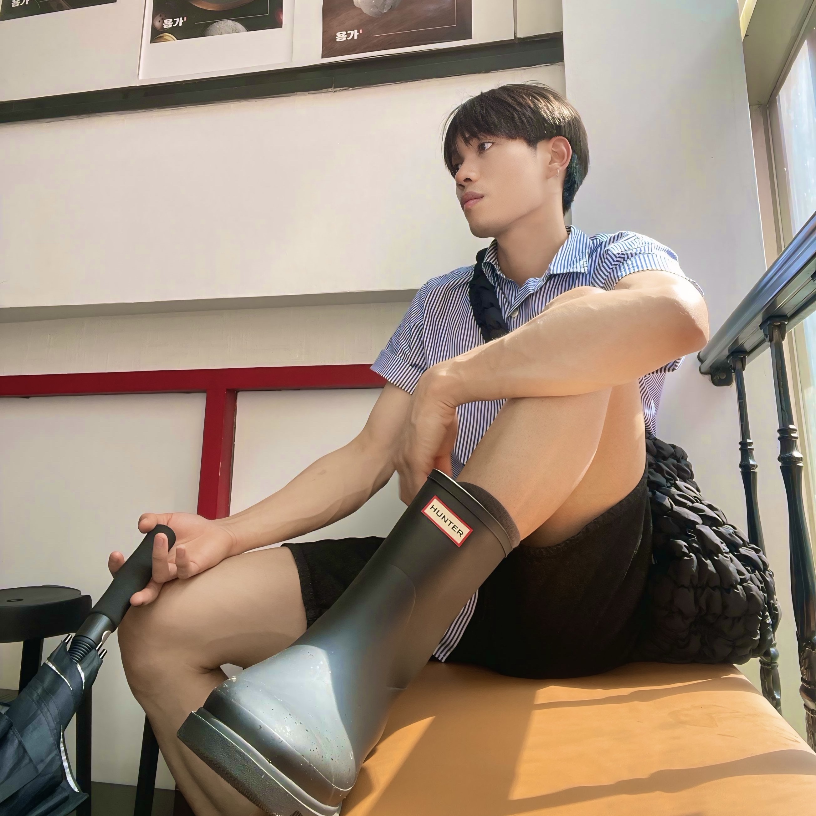 Hunter Play Short Wellington Boots Black 착용 스타일