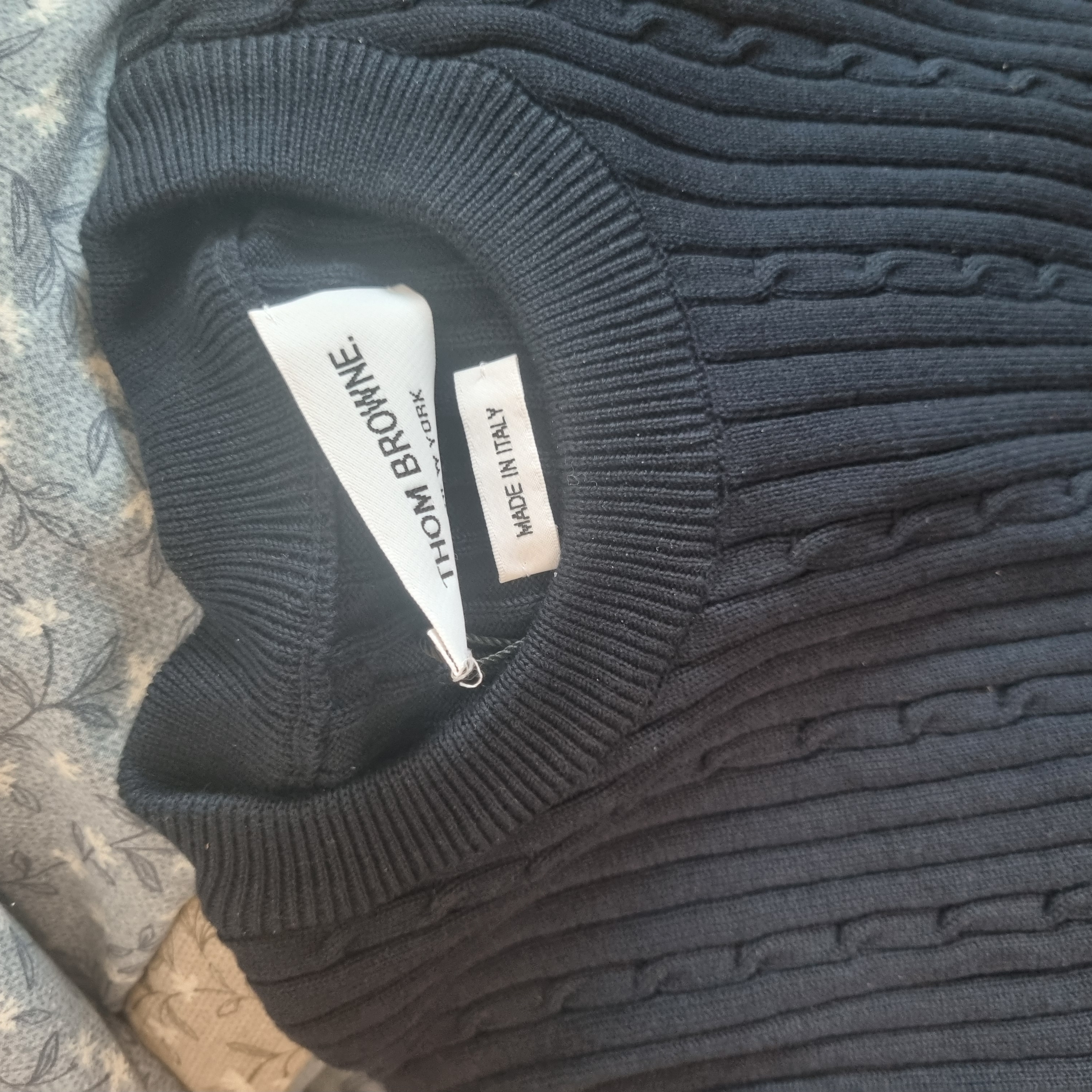 Thom Browne Baby Cable Rib Cotton 4-Bar Crew Neck Pullover Navy 착용 스타일