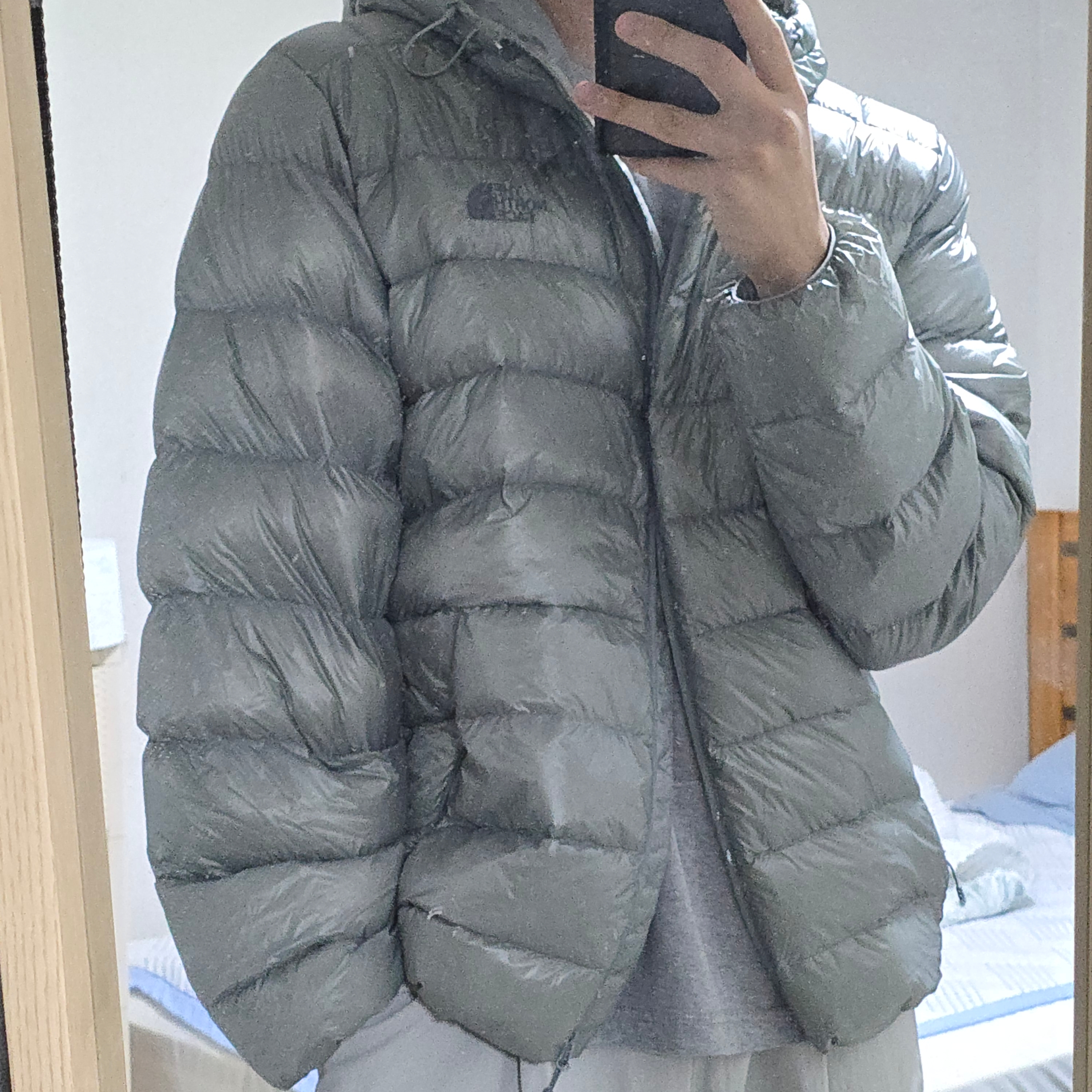 The North Face Matier EX RDS Down Hoodie Light Gray - 25FW 착용 스타일 - 1