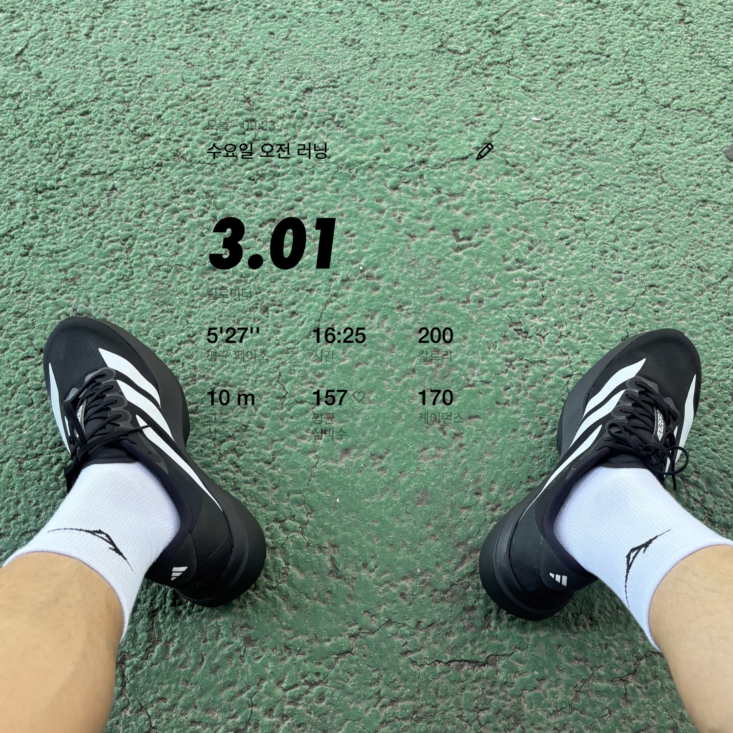 Adidas Adizero EVO SL Core Black Cloud White 착용 스타일