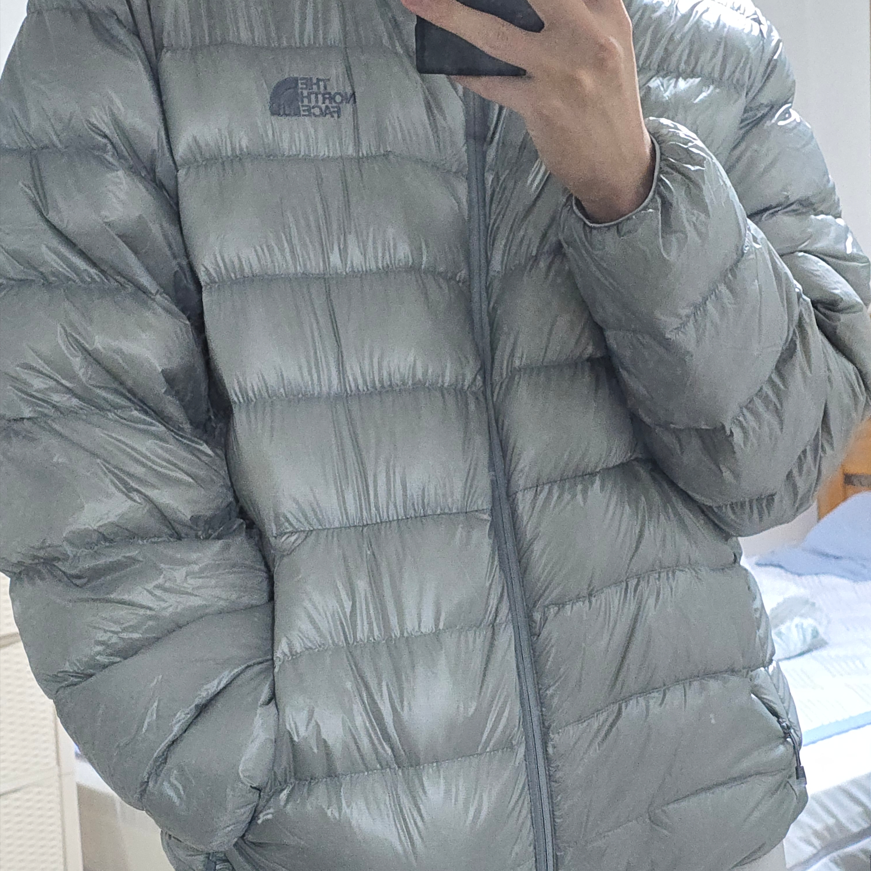The North Face Matier EX RDS Down Hoodie Light Gray - 25FW 착용 스타일 - 2