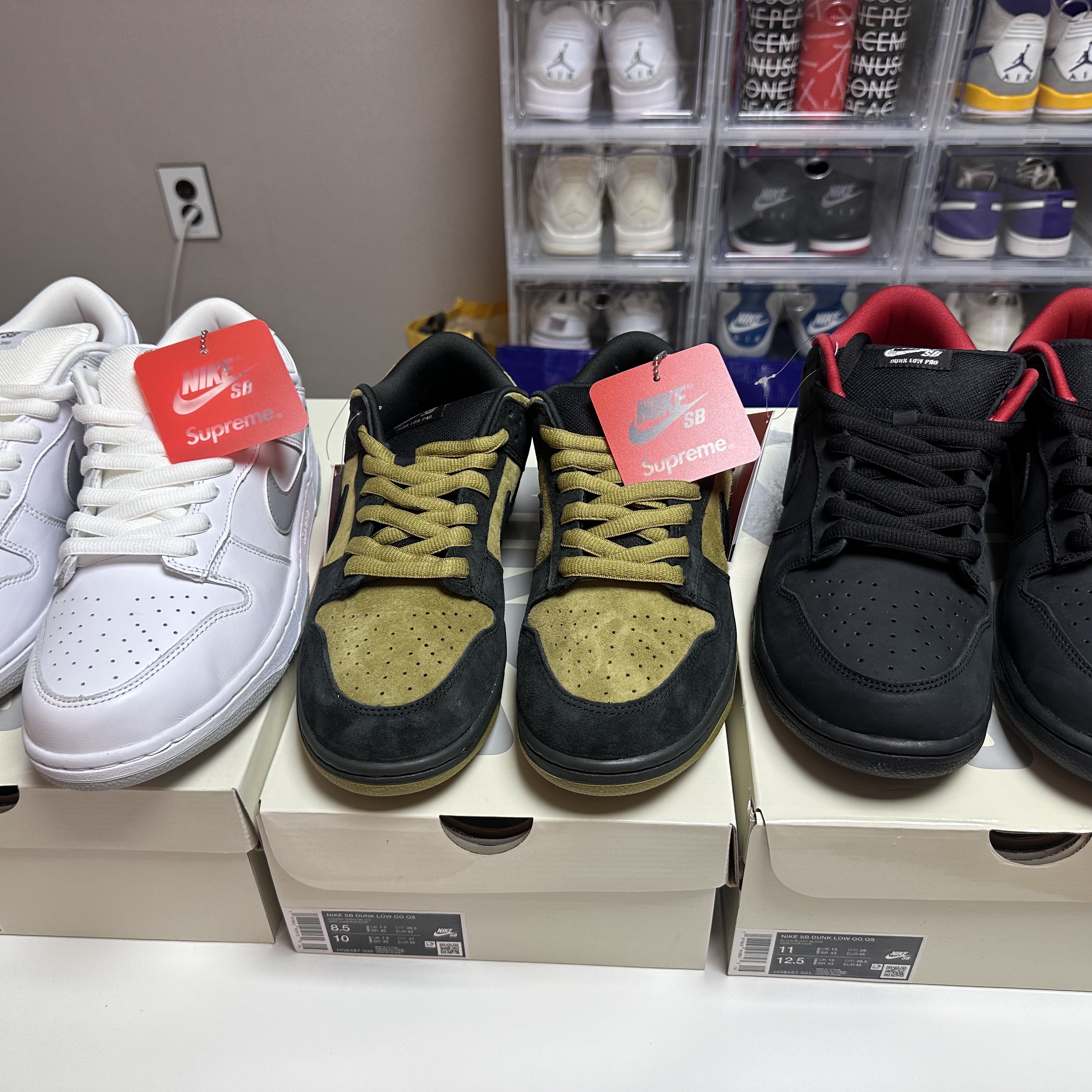 Nike x Supreme SB Dunk Low White, Nike x Supreme SB Dunk Low Camper Green 착용 스타일