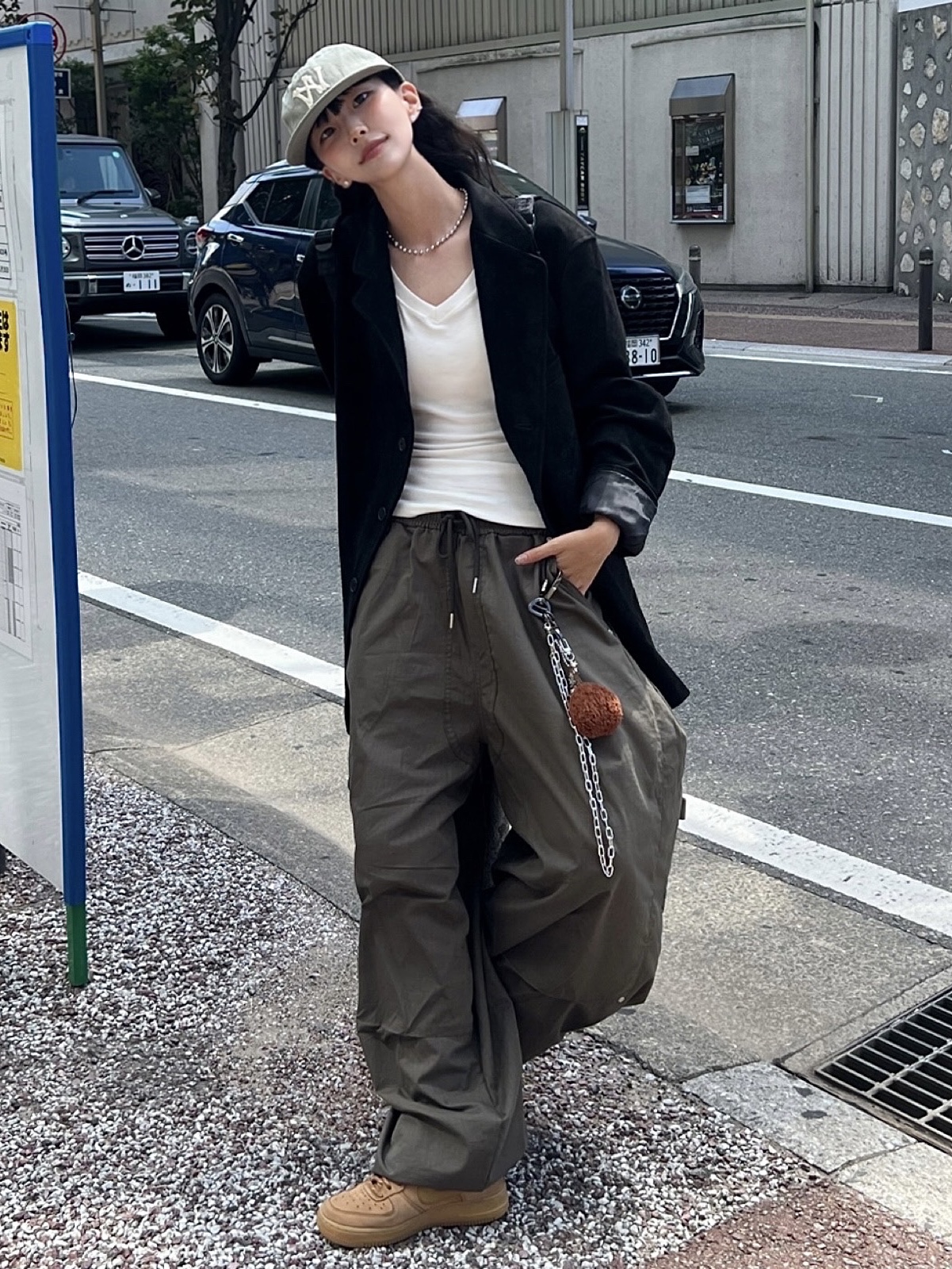 Aoiro 6-Panel Bone A/N Cap Olive, Nike Air Force 1 '07 WB Flax 착용 스타일 - 1