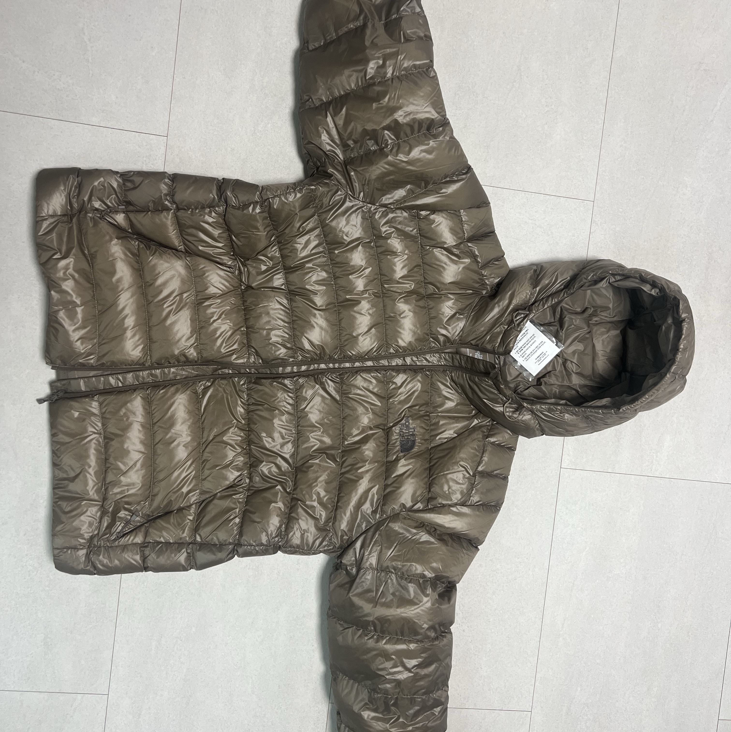 The North Face Matier EX RDS Down Hoodie Beige Brown - 25FW 착용 스타일