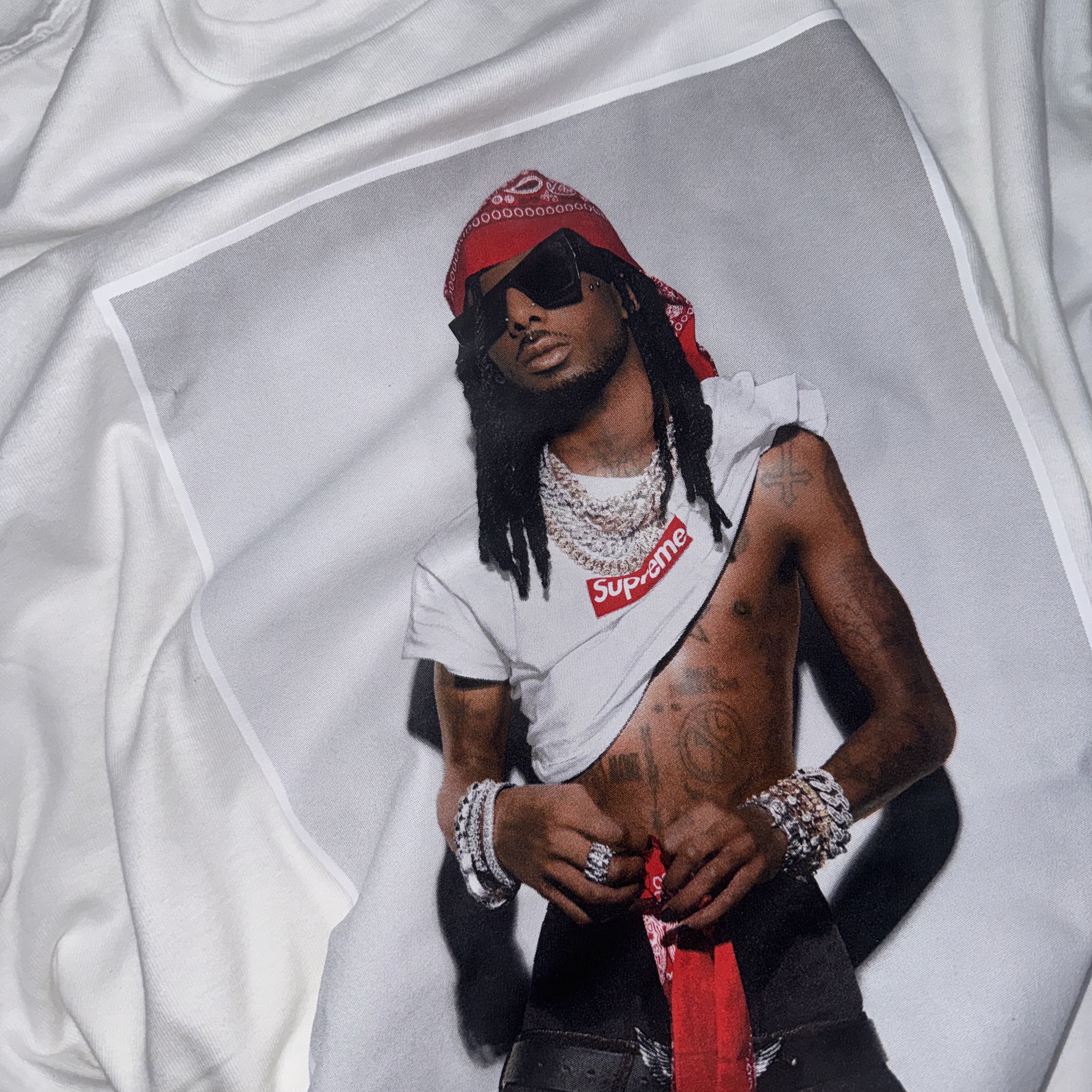 Supreme Playboi Carti T-Shirt White - 25FW 착용 스타일 - 2
