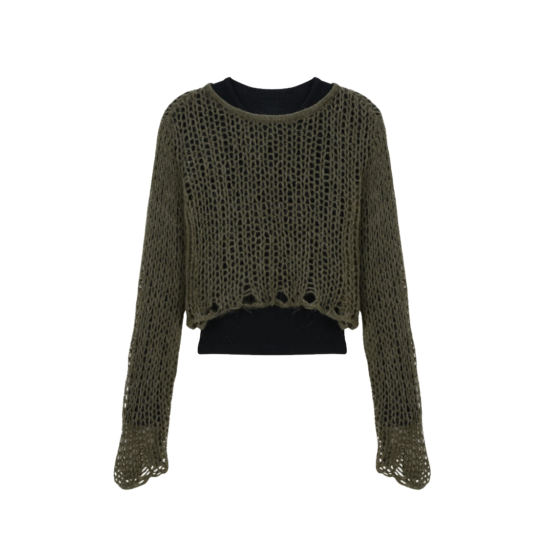 VUK53KPO002KHQQ Vacant Archive Women Guppy Net Layered Knit Khaki