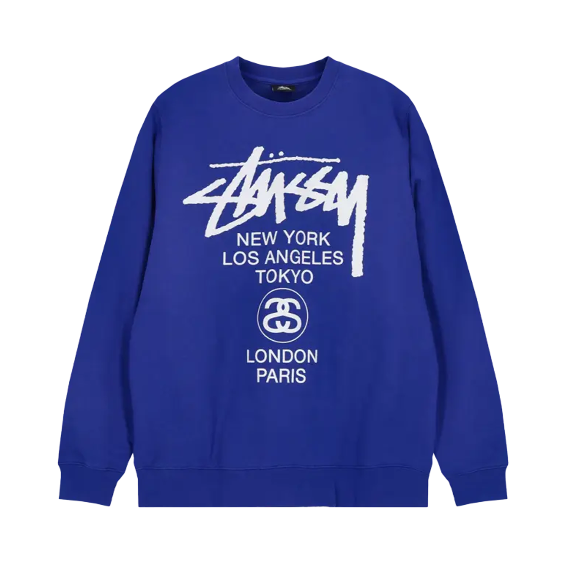 스투시 월드투어 크루넥 피그먼트 다이드 블루 | Stussy | KREAM