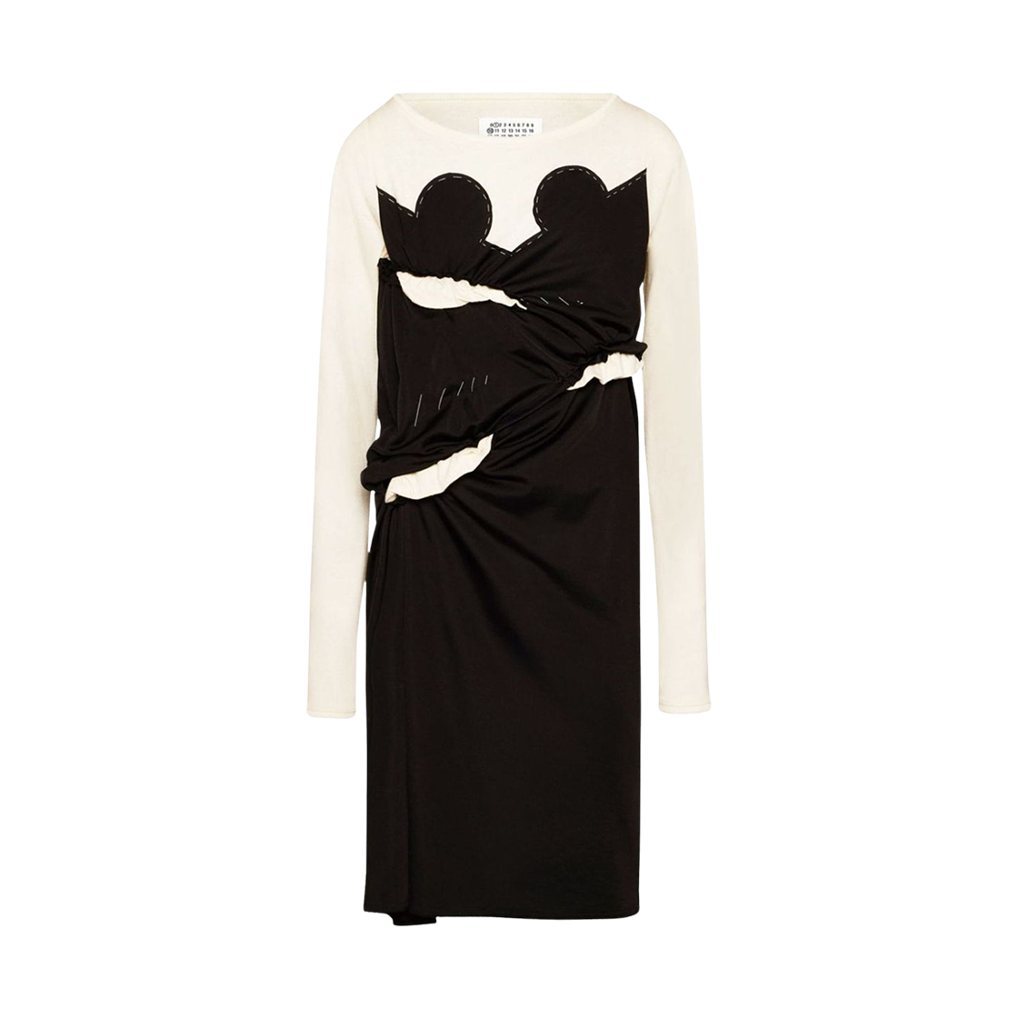 (W) 메종 마르지엘라 스플라이스드 저지 미디 드레스 블랙 크림((W) Maison Margiela Spliced Jersey Midi Dress Black Cream) - 1