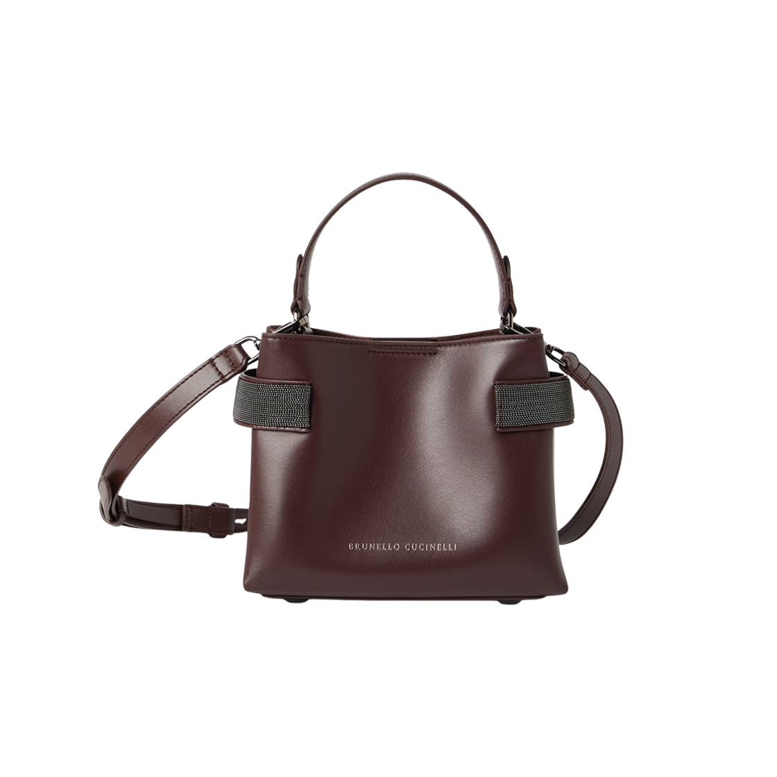 MBTKD2499-C4181 Brunello Cucinelli Essence Small Top Handle Bag in Calfskin with Precious Bands Burgundy