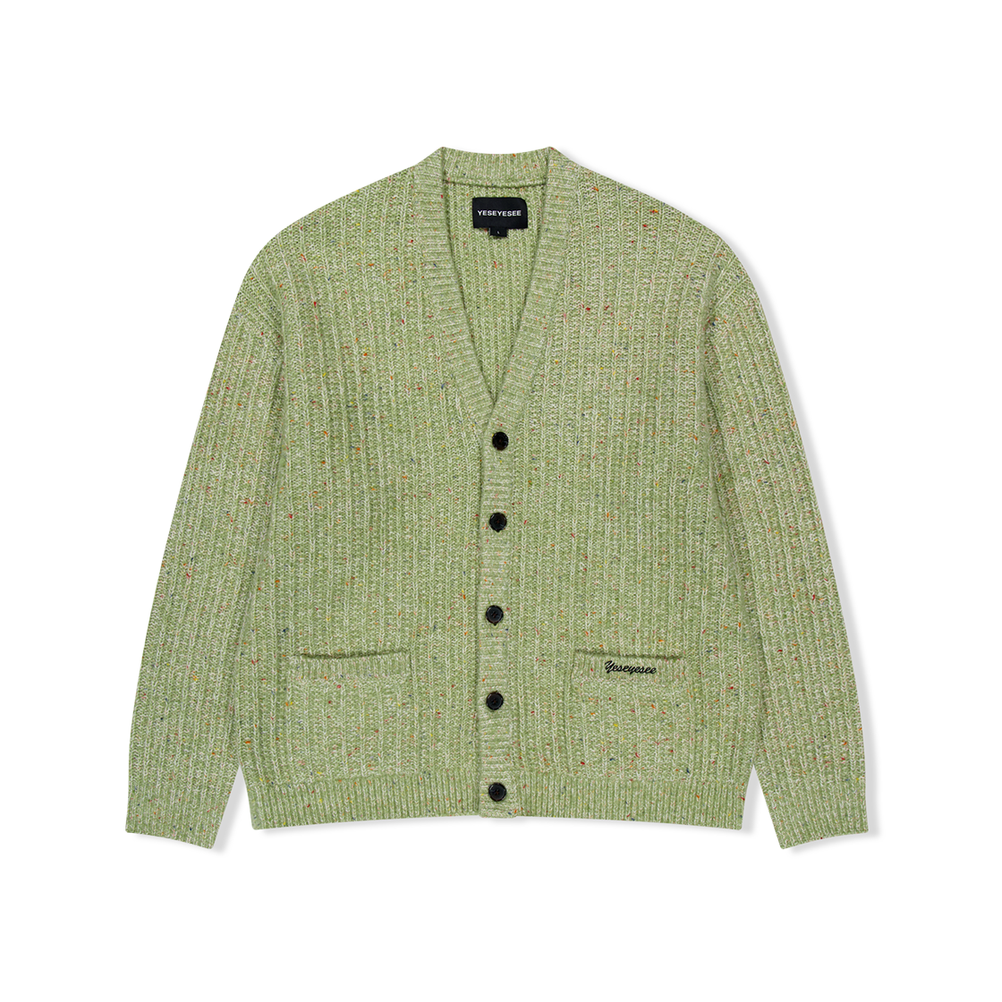 YS253KKNCK01GRN YESEYESEE Speckle Yarn Knit Cardigan Green