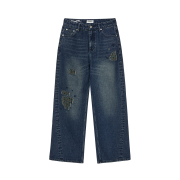 AEAE Check Patchwork Denim Pants Ash Blue