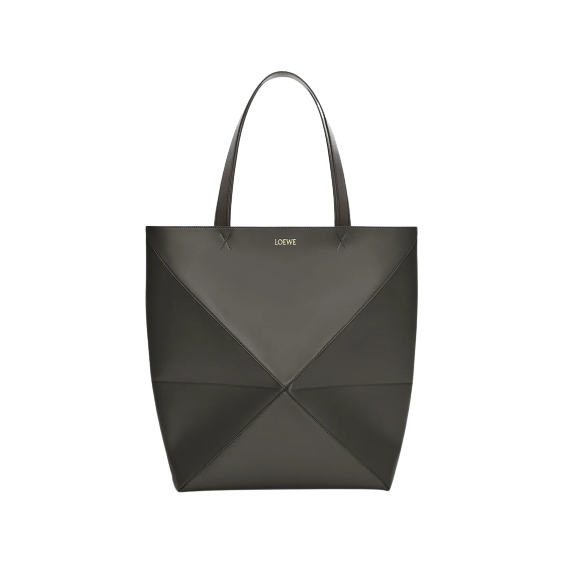 B933Q18X01-1220 Loewe Large Puzzle Fold Tote In Shiny Calfskin Dark Grey