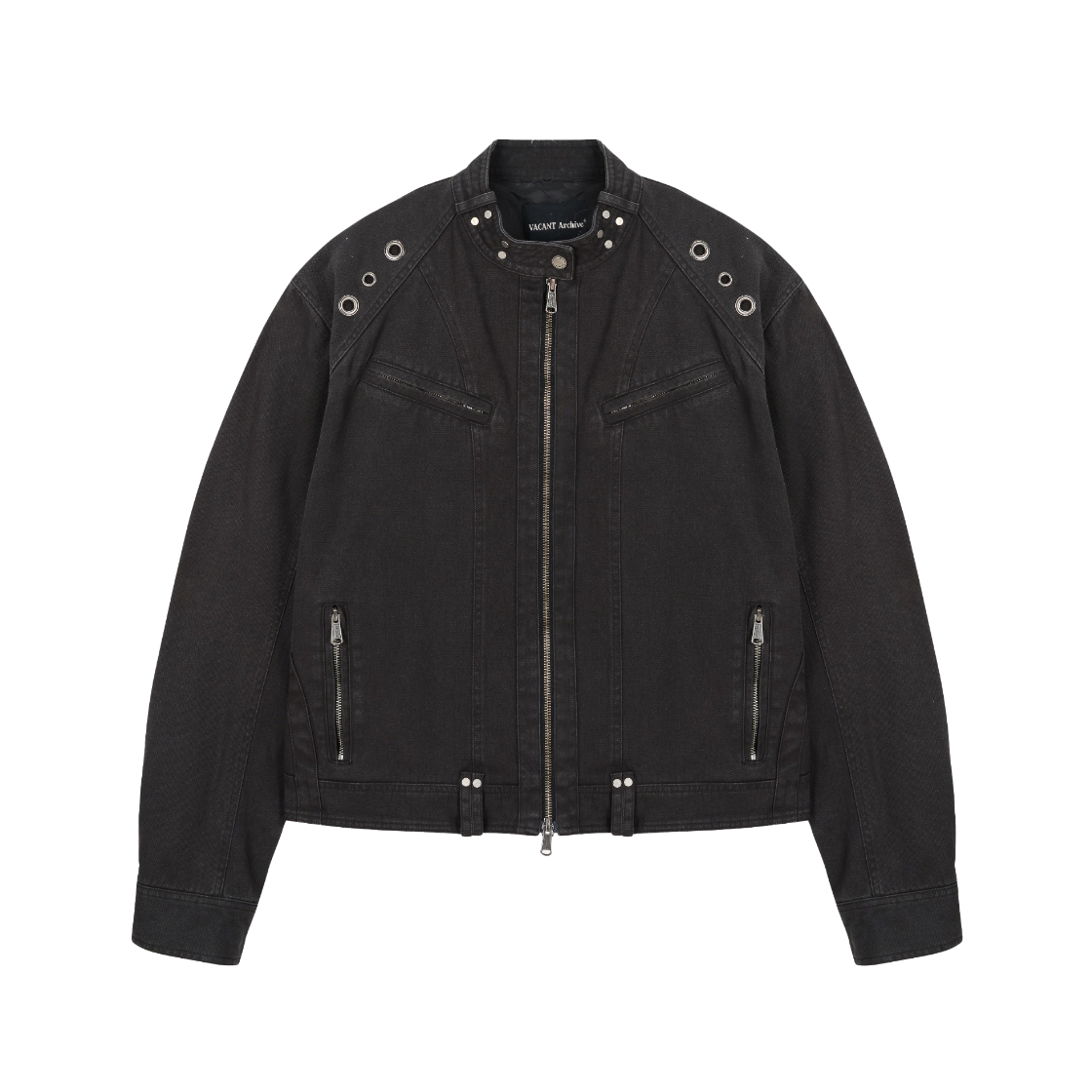 VUK53VJK005CHQQ Vacant Archive Men Lewis Rider Eyelet Jacket Charcoal